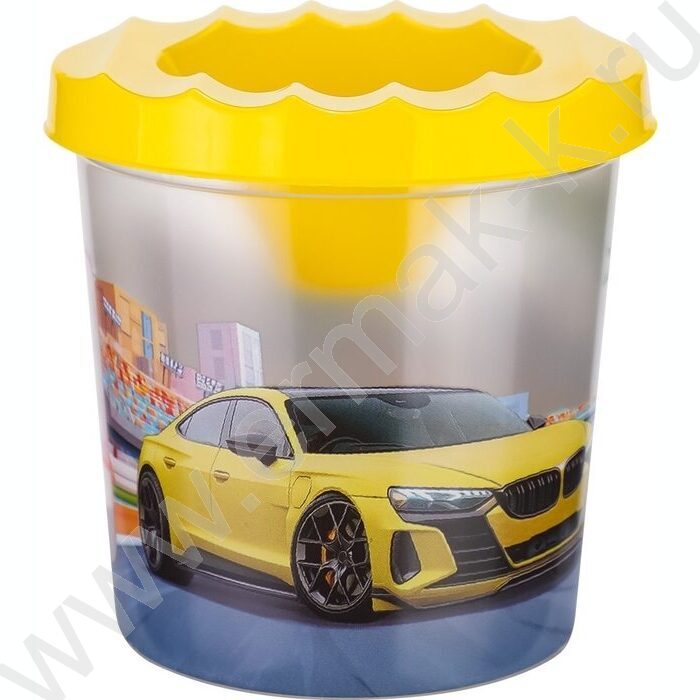 Стакан - непроливайка одинарный Желтый автомобиль-6 NEW | Фото 1
