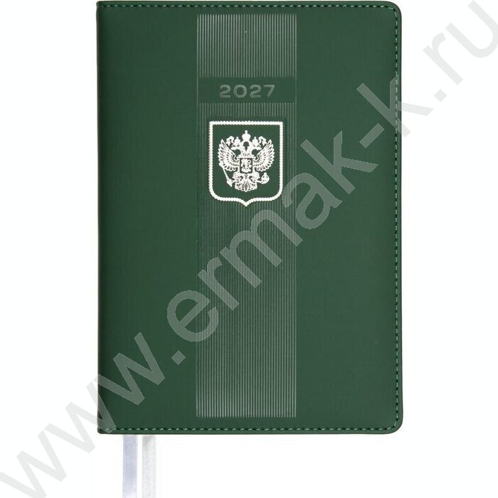 Ежедневник 2027г A5 168л "Major" зеленый /тв.обл. иск.кожа /2 ляссе /с серебристым срезом NEW | Фото 1