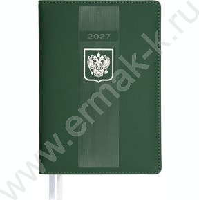 Ежедневник 2027г A5 168л "Major" зеленый /тв.обл. иск.кожа /2 ляссе /с серебристым срезом NEW