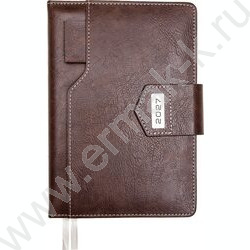 Ежедневник 2027г A5 168л "Prestige" темно-коричневый /тв.обл. иск.кожа /2 ляссе NEW | Фото 1