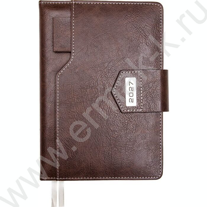 Ежедневник 2027г A5 168л "Prestige" темно-коричневый /тв.обл. иск.кожа /2 ляссе NEW | Фото 1