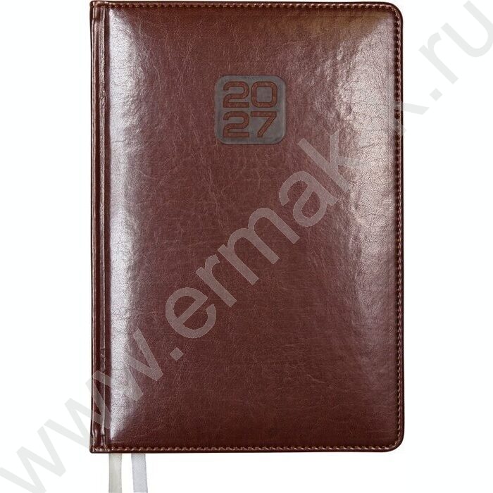 Ежедневник 2027г A5 168л "Bravo" коричневый /тв.обл. иск.кожа /золотой срез  /2 ляссе NEW | Фото 1