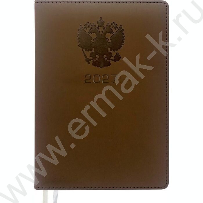 Ежедневник 2027г A5 168л "Emblem" коричневый /тв.обл. иск.кожа с поролоном /2 ляссе NEW | Фото 1