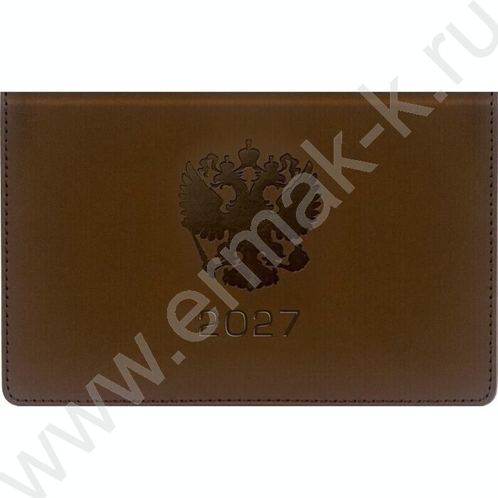 Ежедневник-планинг карманный 2027г "Emblem" коричневый, тв.обл. иск.кожа с поролоном /1 ляссе NEW | Фото 1