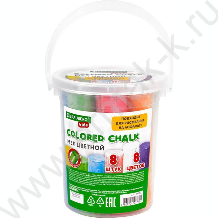 Мел цветной  8цв д/асфальта ведро, круглый NEW | Фото 1