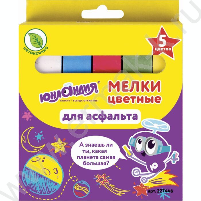 Мел цветной  5цв д/асфальта, квадратный "ЮНЛАНДИК И КОСМОС" NEW | Фото 1