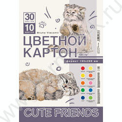 Картон цв. мелов. А4 30л/10цв Cute friends 190 г/кв.м NEW | Фото 1
