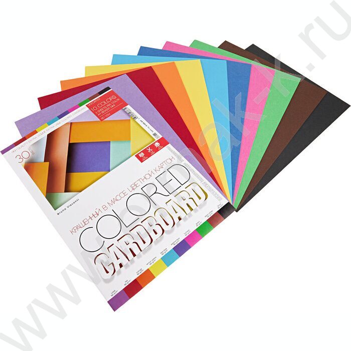 Картон цв. А4 30л/10цв Крашенный в массе двусторонний 180 г/кв.м NEW | Фото 2