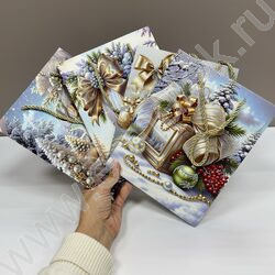 Пакет подарочный 23*18*10см. "Новый год, золотой" /ассорти NEW | Фото 3