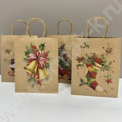 Пакет подарочный крафт 27*21*11см. "Новогодняя символика №1" /ассорти NEW | Фото 1