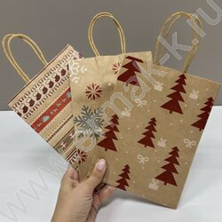 Пакет подарочный крафт 21*15*8см. "Новый год" /ассорти NEW | Фото 3