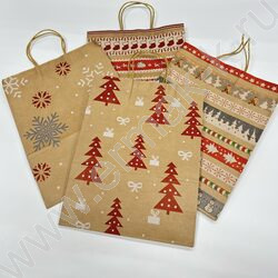Пакет подарочный крафт 33*26*12см. "Новый год" /ассорти NEW | Фото 2