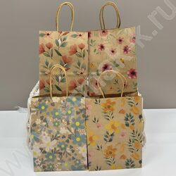Пакет подарочный крафт 21*15*8см. "Цветы" /ассорти NEW | Фото 2