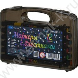 Маркер с блёстками /набор 12цв/ 1-5мм на водной основе,с мягкой кистью NEW | Фото 1