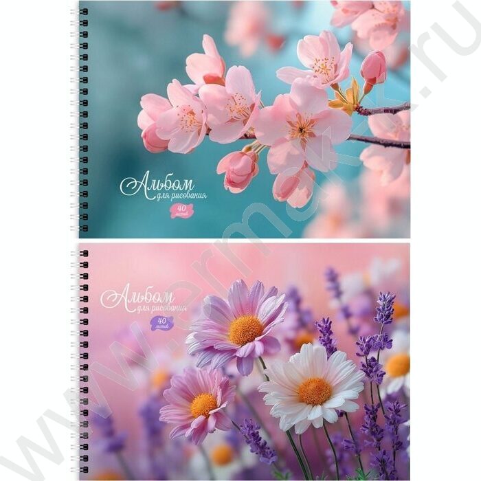 Альбом д/рисования-спираль 40л "Нежные цветы-23" ассорти NEW | Фото 1