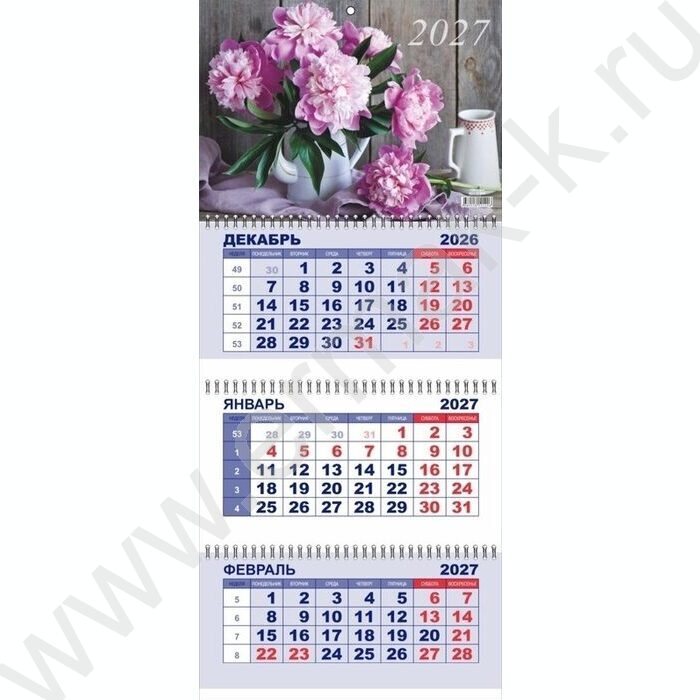 Календарь квартальный на 3-х гребнях/3месяца/ 2027г "Пионы" NEW | Фото 2