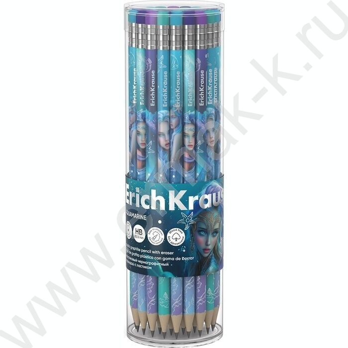 Карандаш пластиковый  с ластиком  HB Aquamarine /круглый /тубус NEW | Фото 2