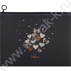 Папка-конверт на молнии А4 Fashion hearts черный ПВХ NEW | Фото 1