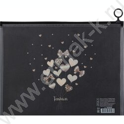 Папка-конверт на молнии А4 Fashion hearts черный ПВХ NEW | Фото 2
