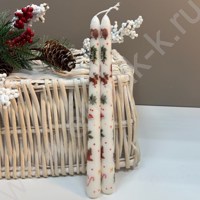 Набор свеча парафиновая с рисунками"Новогодняя атрибутика" - 2 /2 штуки NEW | Фото 2