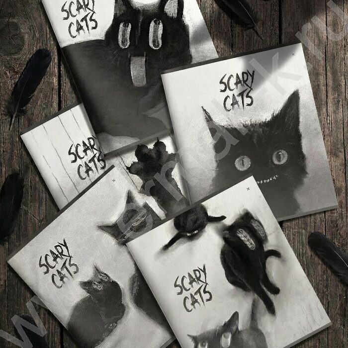 Тетрадь  48л клетка "SCARY CAT" /двойная обложка,soft touch/ ассорти NEW | Фото 1