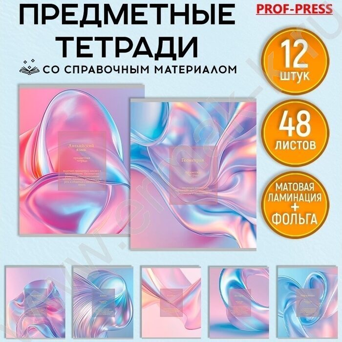 Тетрадь предметная 48л Набор 12шт "Light fluid" /мат.лам,тисн.фольгой/ NEW | Фото 9