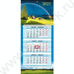 Календарь квартальный на 1-м гребне/3месяца/ 2027г мини "Зеленые холмы" NEW | Фото 2