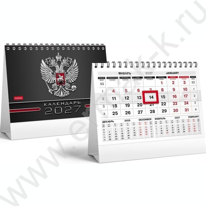 Календарь-домик горизонт/спираль 2027г "Делового человека Красно-черный-Россия" NEW | Фото 1