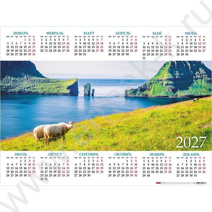 Календарь настенный листовой А2 60*45см 2027г "Знак Года_тишина у моря" c укрупненной сеткой NEW | Фото 1
