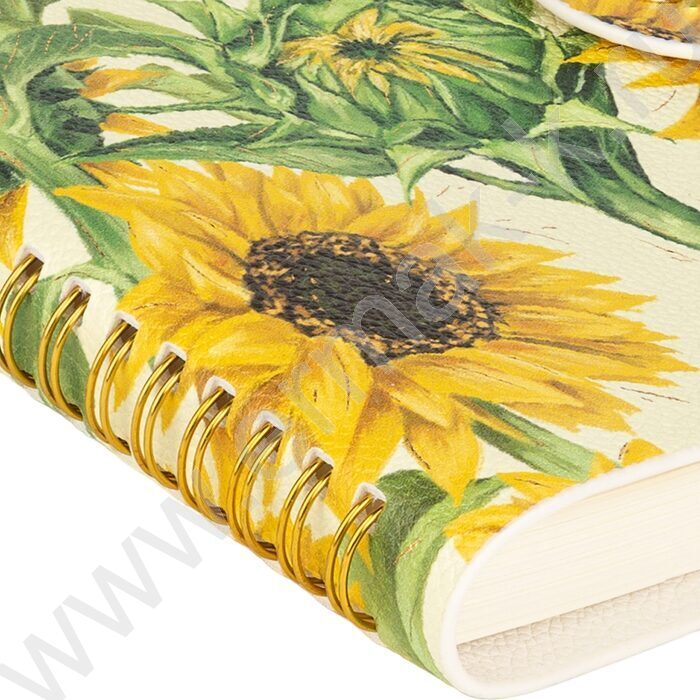 Ежедневник н/дат А6 136л Flora.Подсолнухи /иск.кожа/фиксирующий хлястик:на кнопке NEW | Фото 6