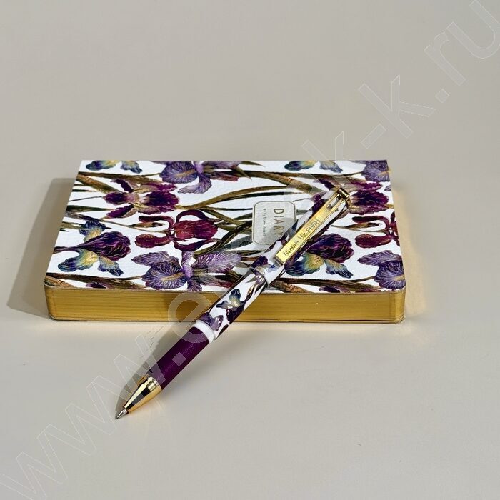 Еженедельник н/дат А6+ и ручка MimiWrite с покрытием Soft Touch /FLORA.Ирисы NEW | Фото 6