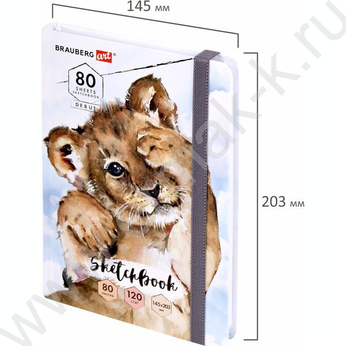 Скетчбук  80л 145х203мм, резинка "Львёнок" 120г/кв.м NEW | Фото 7