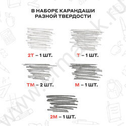 Карандаш ч/гр /набор  6шт/ "Конструктор"  2Т (2H), T(H), ТМ (HB)-2, М (B), 2М (2B) /европодвес NEW | Фото 2