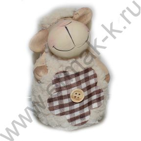 Сувенир Барашек Озорной с лоскутом ткани 8см керамика /4вида/