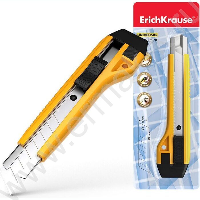 Нож канцелярский 18мм Universal жёлтый блистер,европодвес | Фото 3