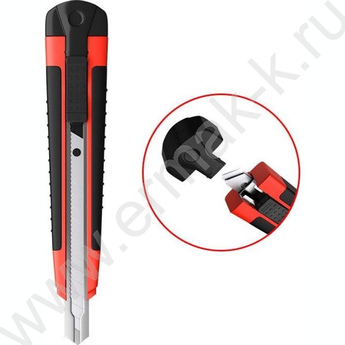 Нож канцелярский  9мм Arrow красный,резин.вставка блистер,европодвес | Фото 1