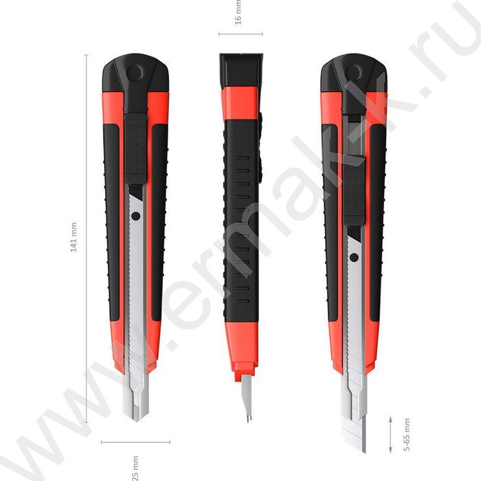 Нож канцелярский  9мм Arrow красный,резин.вставка блистер,европодвес | Фото 4