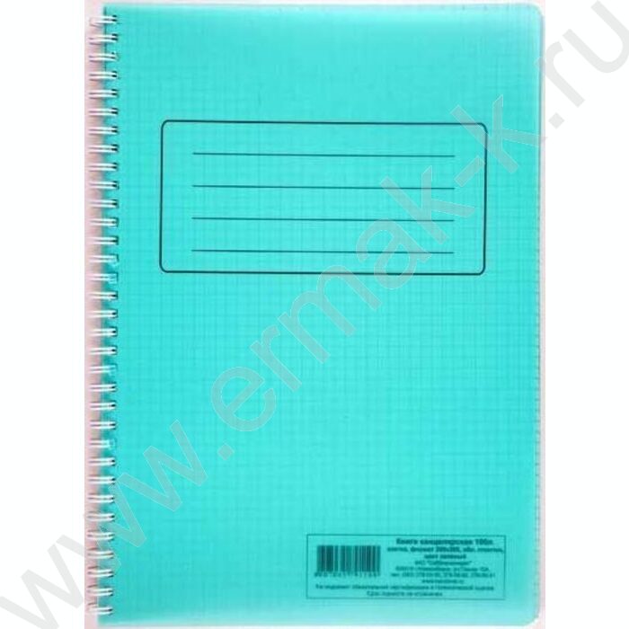 Книга Канцелярская 100л клетка зел. пластик/спираль | Фото 1