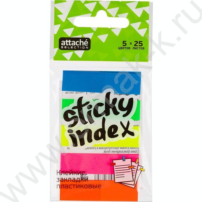 Набор самокл. этикеток-закладок 45*12мм/ 25л*5цв пластик Attache Selection | Фото 1