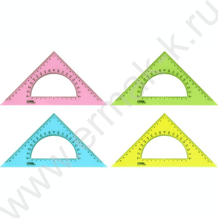 Треугольник пл. 45*16см  с транспортиром флюор прозр. | Фото 1