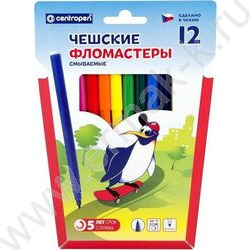 Фломастеры  12цв Пингвины /смываемые/ п/у | Фото 1