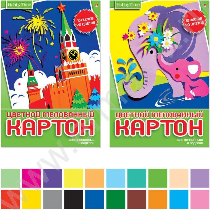Картон цв. Двухсторонний А4 10л/20цв "Хобби тайм" | Фото 1