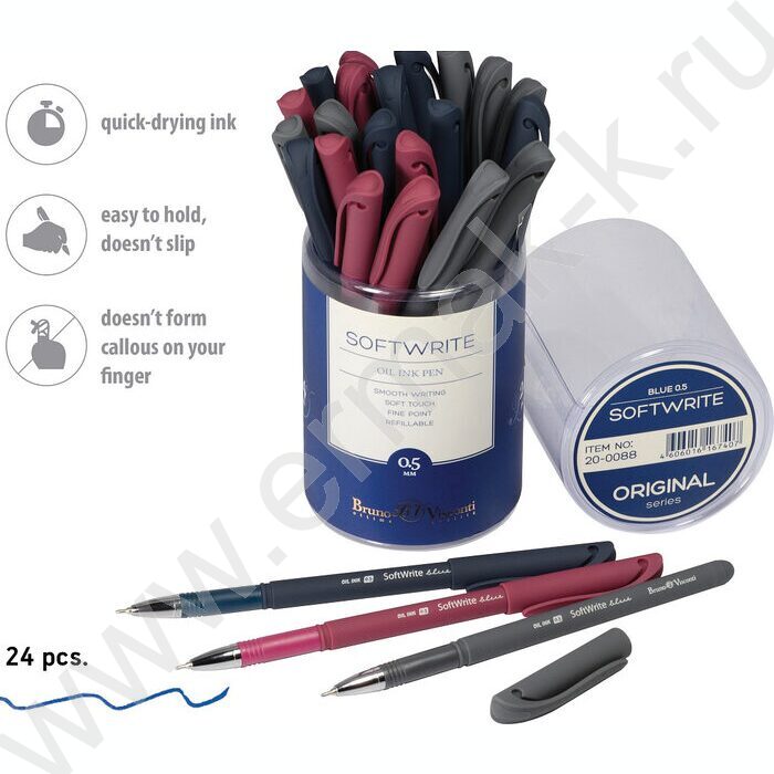 Ручка шар на масл.основе 0,5мм синяя SoftWrite Original/3цв.корпуса | Фото 4