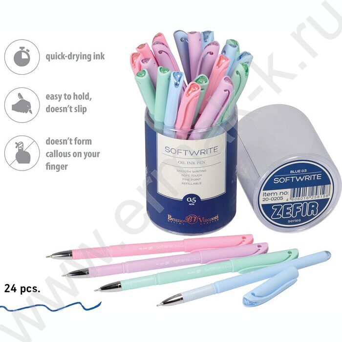 Ручка шар на масл.основе 0,5мм синяя SoftWrite Zefir/4цв.корпуса | Фото 4