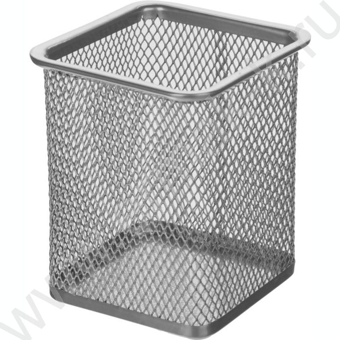 Подставка д/каранд. и ручек сетчатый (метал) серебро /квадрат 80*80мм  выс.- 9,8см | Фото 1