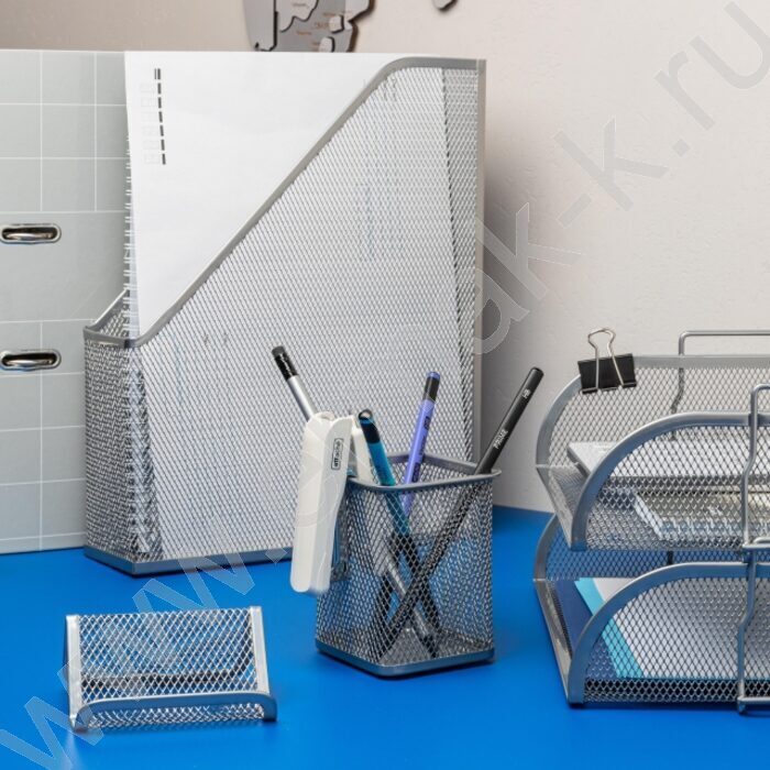 Подставка д/каранд. и ручек сетчатый (метал) серебро /квадрат 80*80мм  выс.- 9,8см | Фото 5