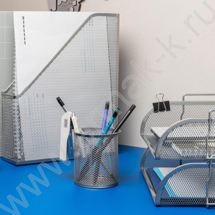 Подставка д/каранд. и ручек сетчатый (метал) серебро /цилиндр 89*100мм | Фото 5