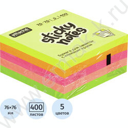 Бумага д/записей  76*76мм /400л, 75г/м², радуга 5цв с липким краем | Фото 2