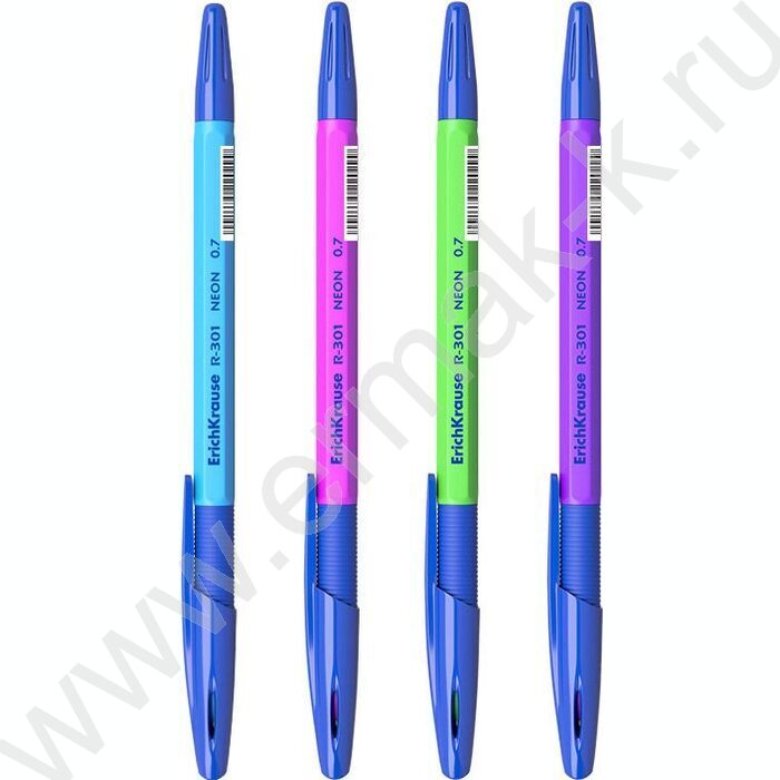 Ручка шар R-301 Stick&Grip Neon 0.7мм синяя с резин.держателем | Фото 1