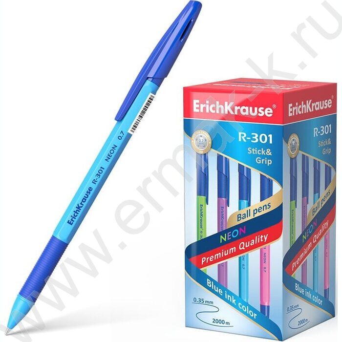 Ручка шар R-301 Stick&Grip Neon 0.7мм синяя с резин.держателем | Фото 3